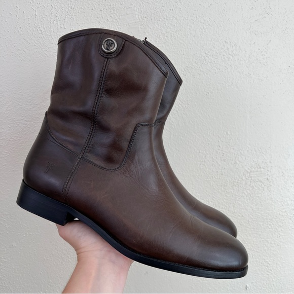 Frye Shoes - Frye Melissa Button Short Leather Booties In Dark Brown Size 9.5
